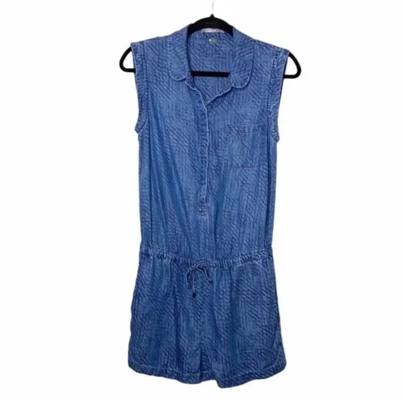 Tart Button-up Chambray Printed Denim Romper With Drawstring Waist Size L - Picture 6 of 15